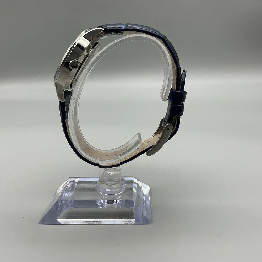 Shengke Womens Watch 32mm Silver Tone Blue Leather Band Date New Battery